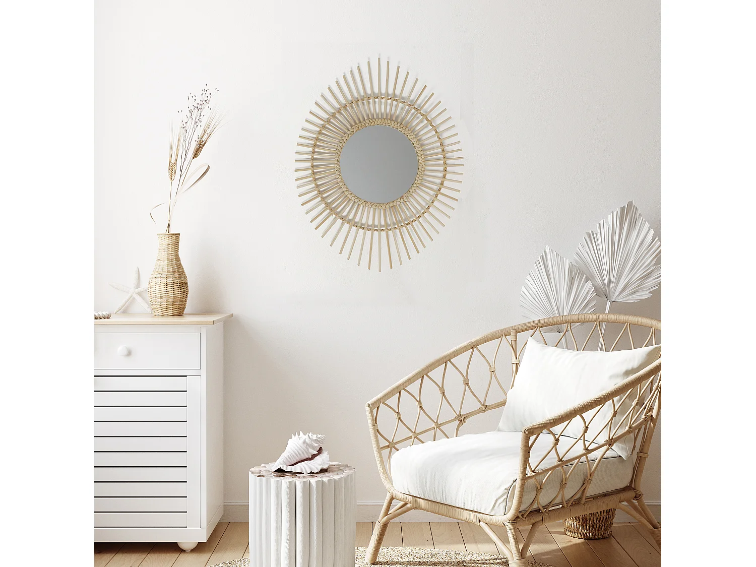 Miroir Rotin Ovale 58cm Beige