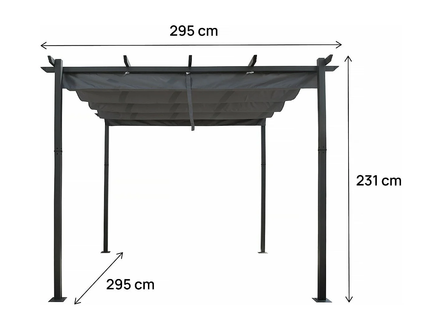 Pergola in alluminio con tetto retrattile - 3 x 4 m - Grigio, ideale per creare uno spazio accogliente tutto l'anno