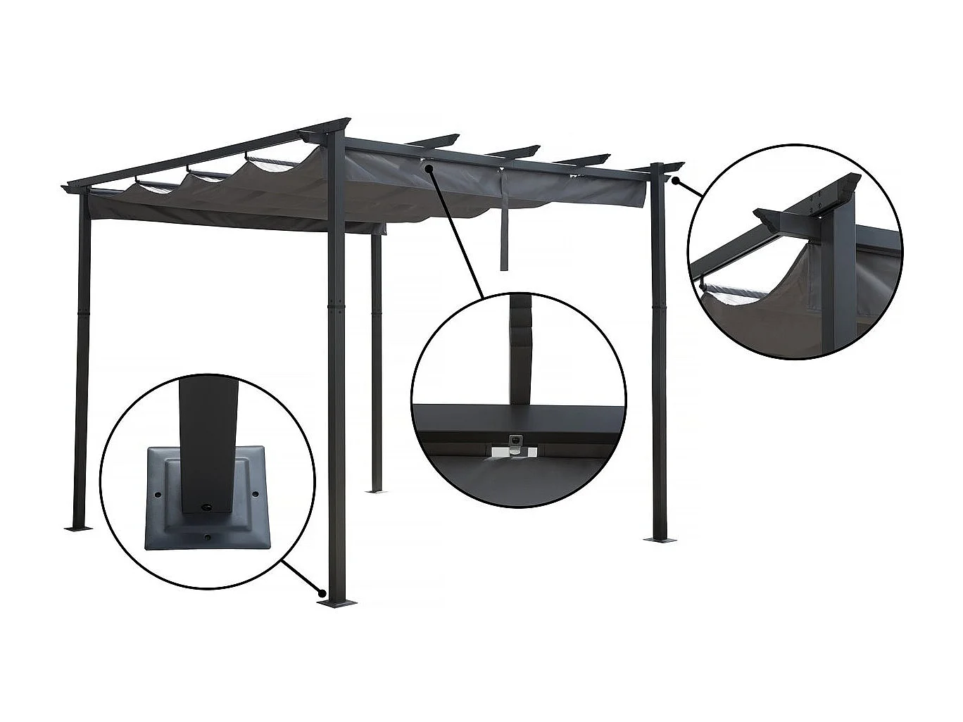 Aluminiumpergola mit ausziehbarem Dach - 3 x 4 m - Grau
