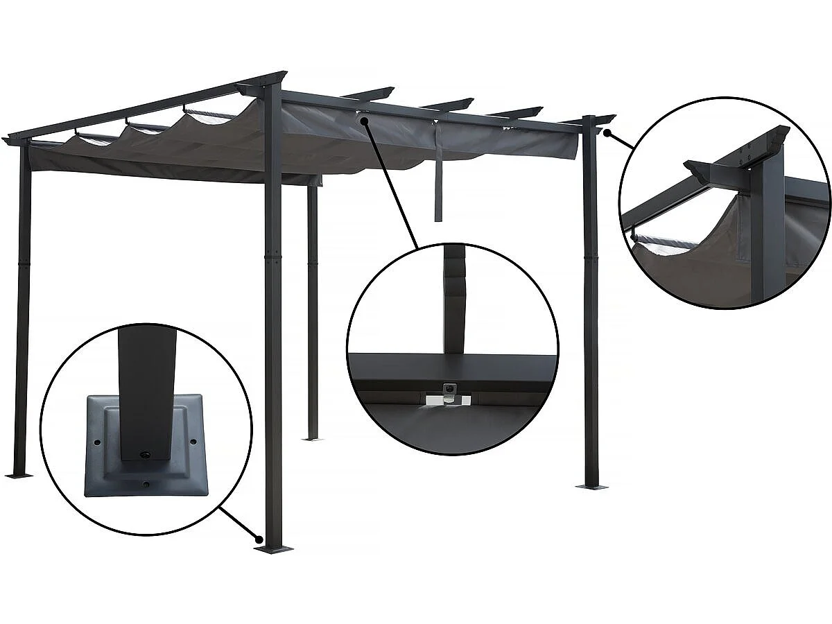 Retraktabelt Tak Aluminium Pergola - 3 x 3 m - Grå, UV-resistent, Rostfri, Modern Design