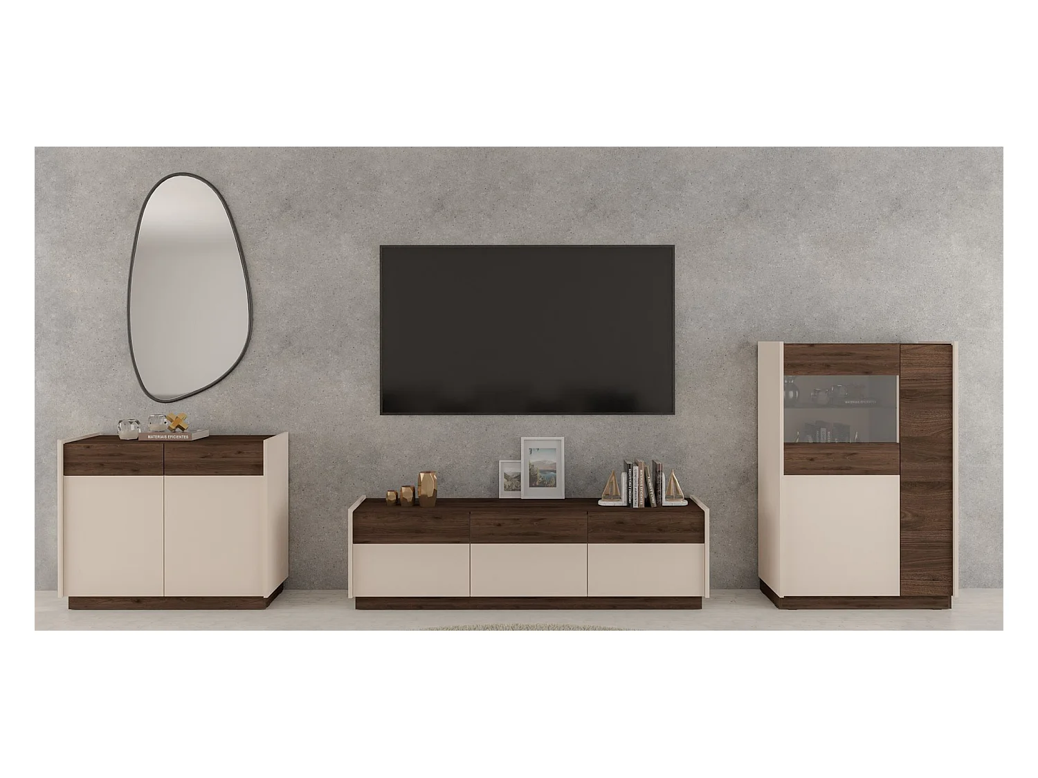 Buffet 2 portes avec 2 tiroirs - 100 cm - beige / noyer okapi - KOBBE