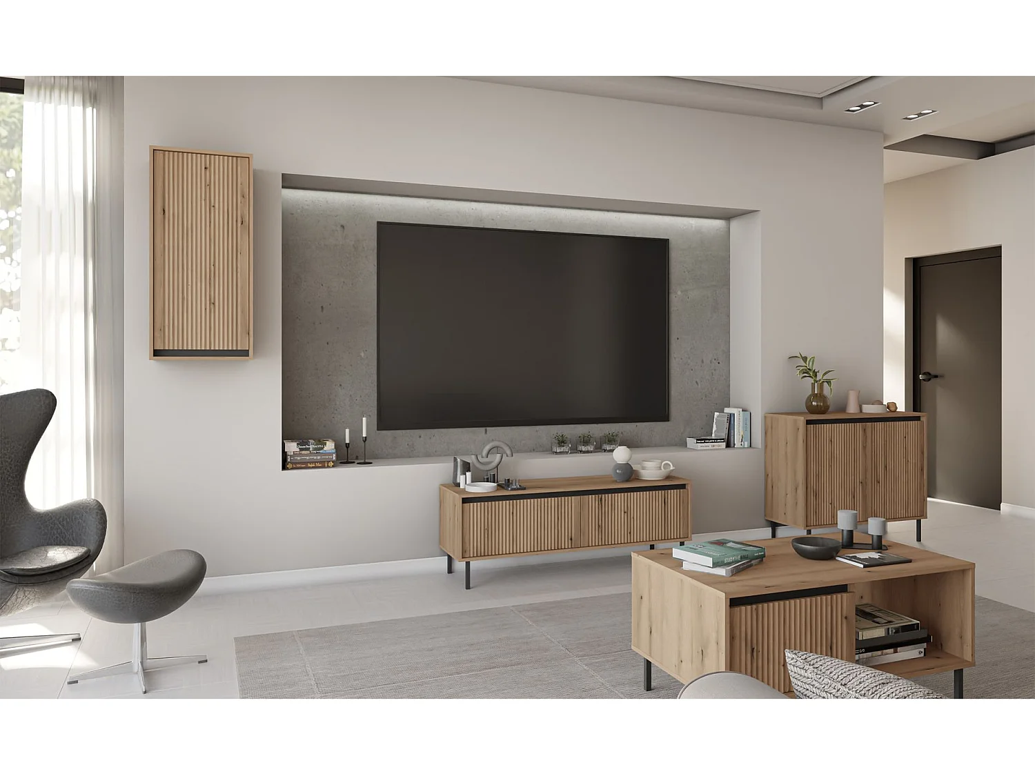 Hängeschrank mit geriffelter Front - Eichenholzoptik Evoke - 46 cm - OSAKA