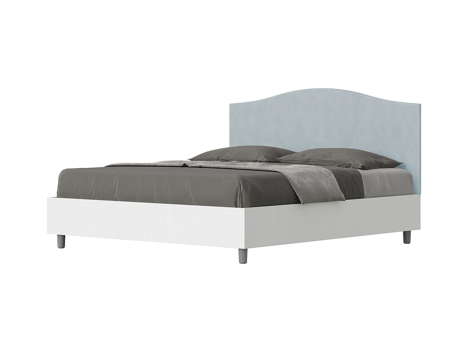 Lit double avec double conteneur surélevé 160x200 frêne blanc tête de lit microfibre bleu clair Grace