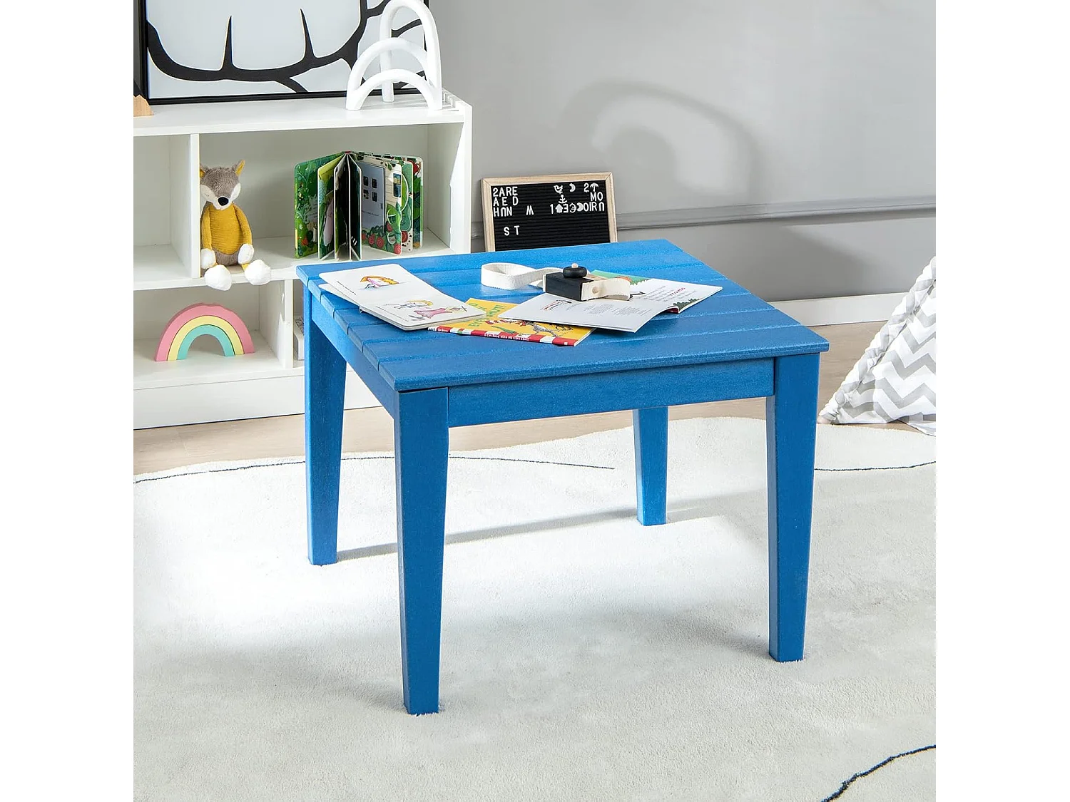 Ensemble Table et 2 Chaises pour Enfants avec Surface Imperméable, Table d'Activités Polyvalente avec Structure Stable, Assemblage Facile, Design Ergonomique, Intérieur Extérieur, Bleu