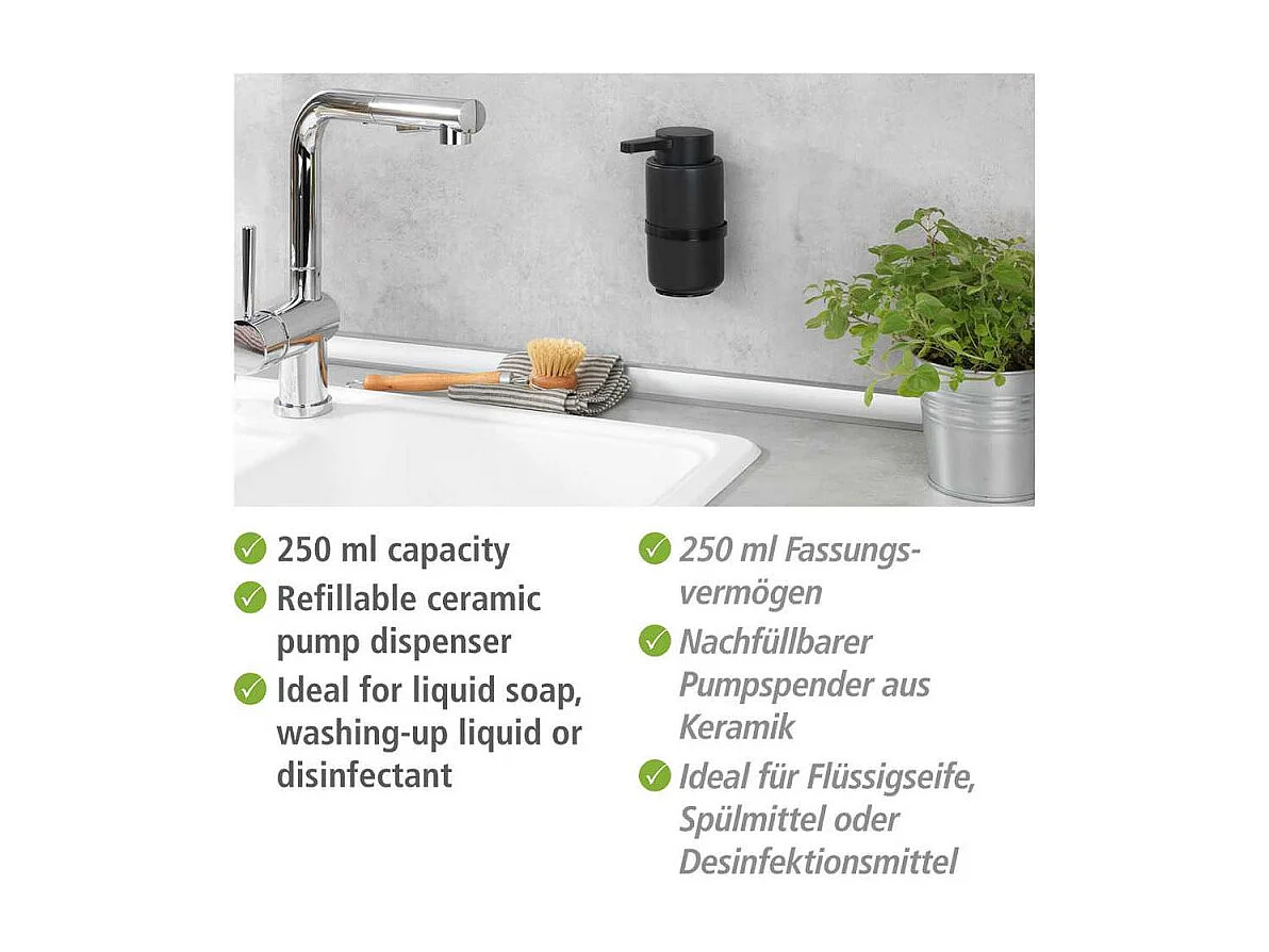 Distributeur de savon liquide mural en céramique "Woya" - Noir - 250 ml