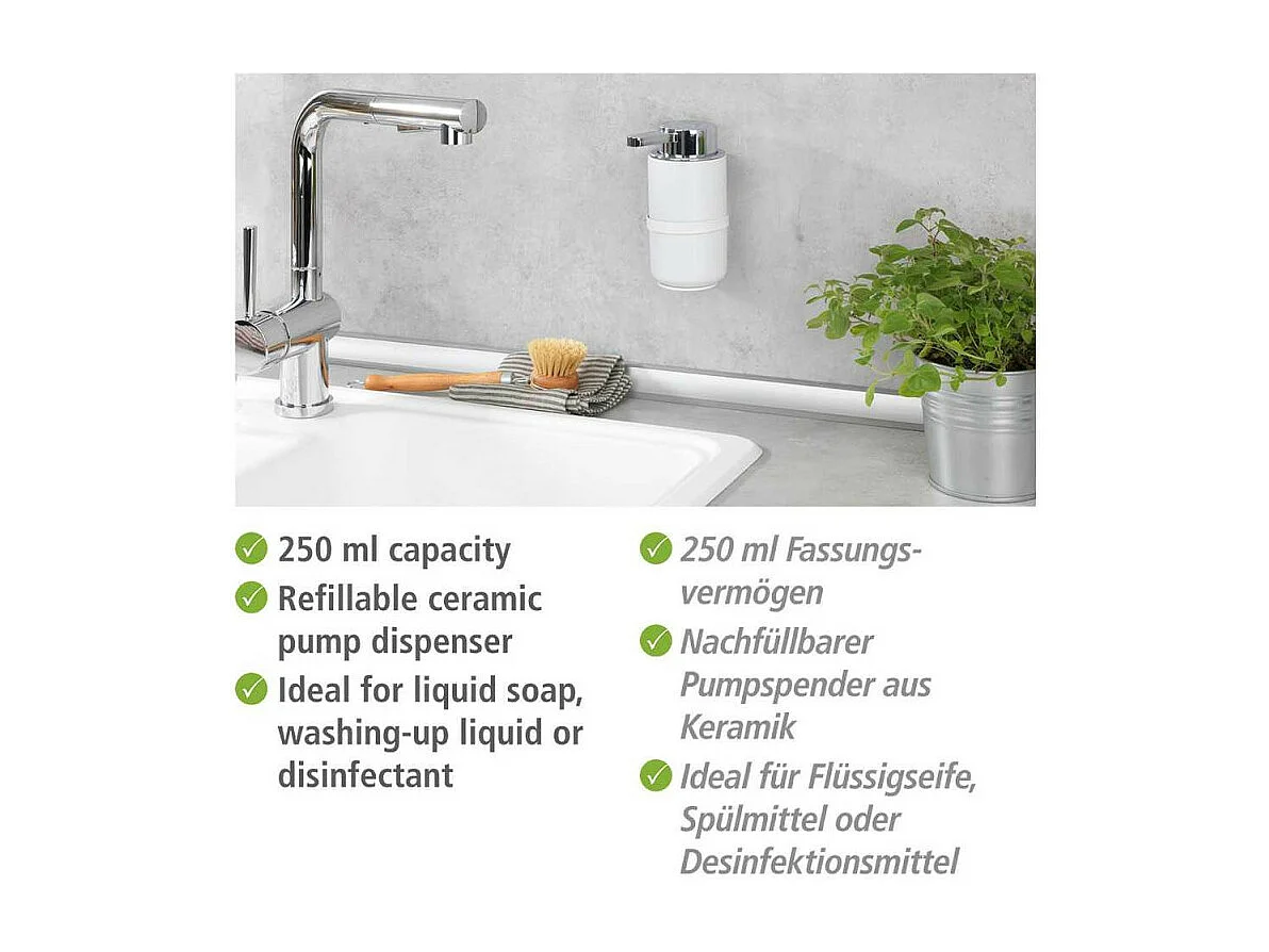 Distributeur de savon liquide mural en céramique "Woya" - Blanc - 250 ml