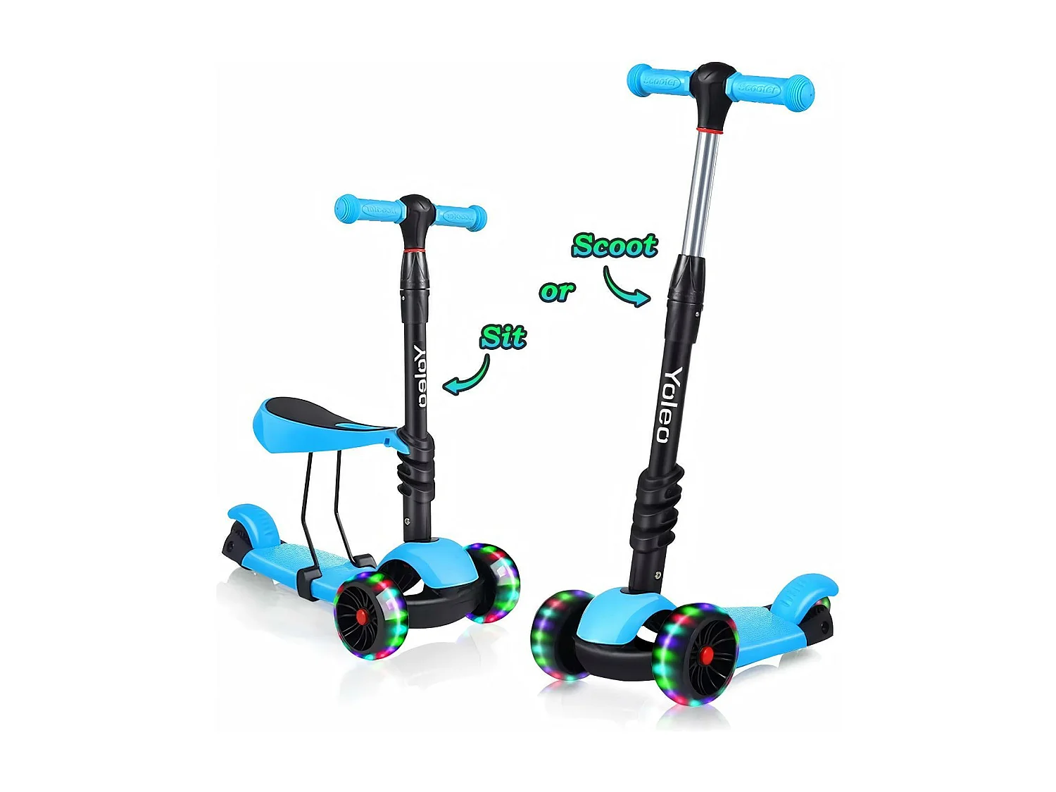 3 in 1 kinderscooter - afneembare zitting - in hoogte verstelbaar - grote LED-wielen - voor kinderen van 2 tot 8 jaar buitenspel