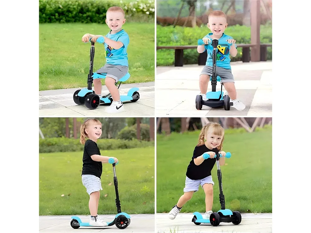 3 in 1 kinderscooter - afneembare zitting - in hoogte verstelbaar - grote LED-wielen - voor kinderen van 2 tot 8 jaar buitenspel