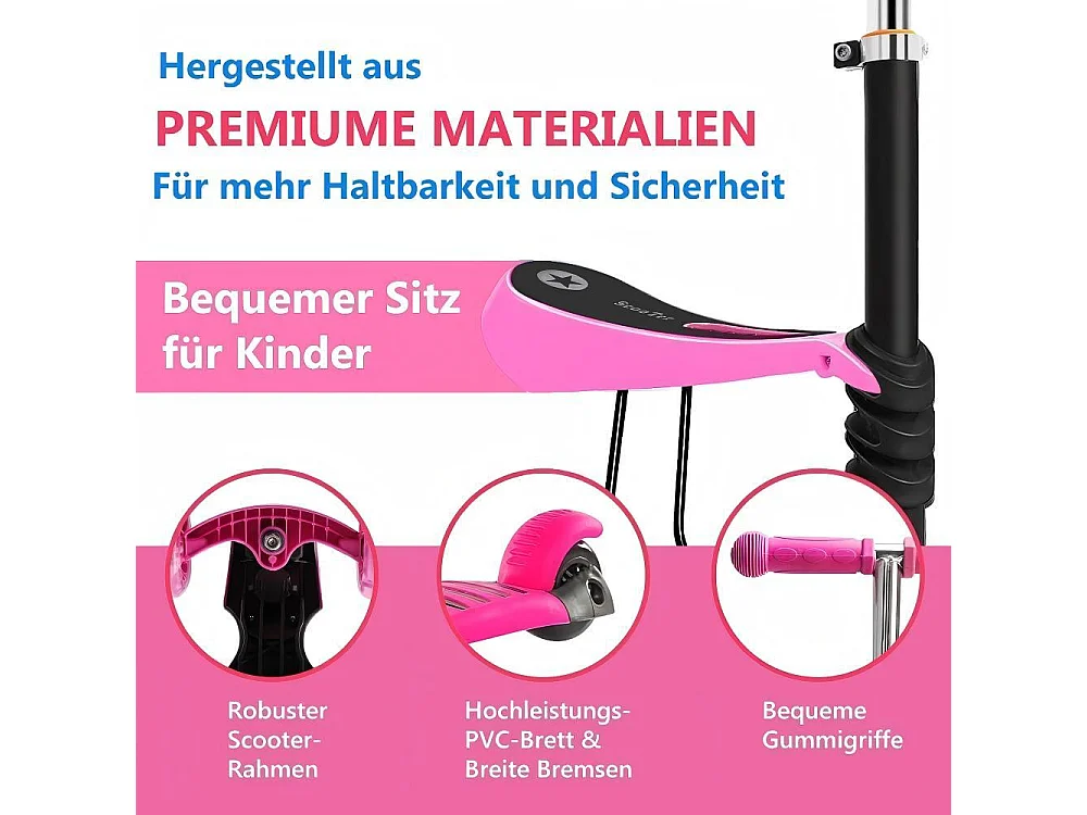 Scooter infantil para niños para niños, 3 ruedas LED de luz LED, con cesta de dibujos animados extraíbles, en altura ajustable, para niños de 2 a 8 años