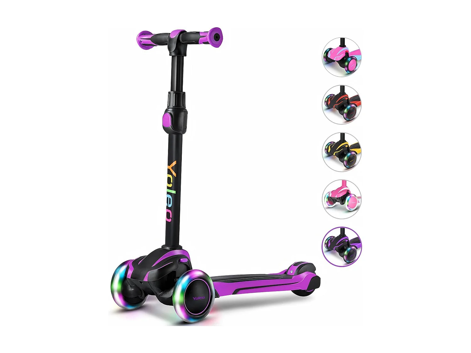 Trottinette pour enfants de 3 à 12 ans, Trottinette pliable avec roue lumineuse LED, 4 hauteurs réglables, frein à friction arrière