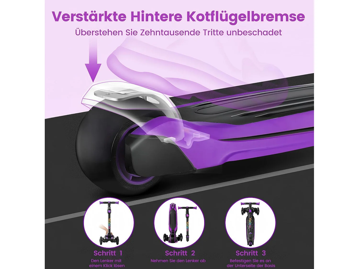 Trottinette pour enfants de 3 à 12 ans, Trottinette pliable avec roue lumineuse LED, 4 hauteurs réglables, frein à friction arrière