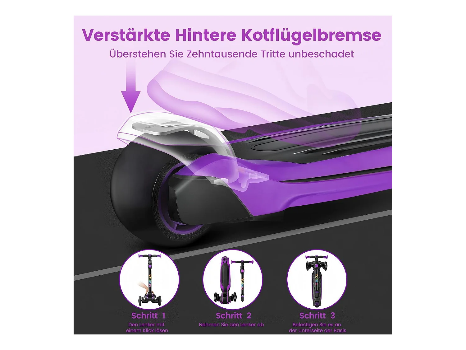 Trottinette pour enfants de 3 à 12 ans, Trottinette pliable avec roue lumineuse LED, 4 hauteurs réglables, frein à friction arrière