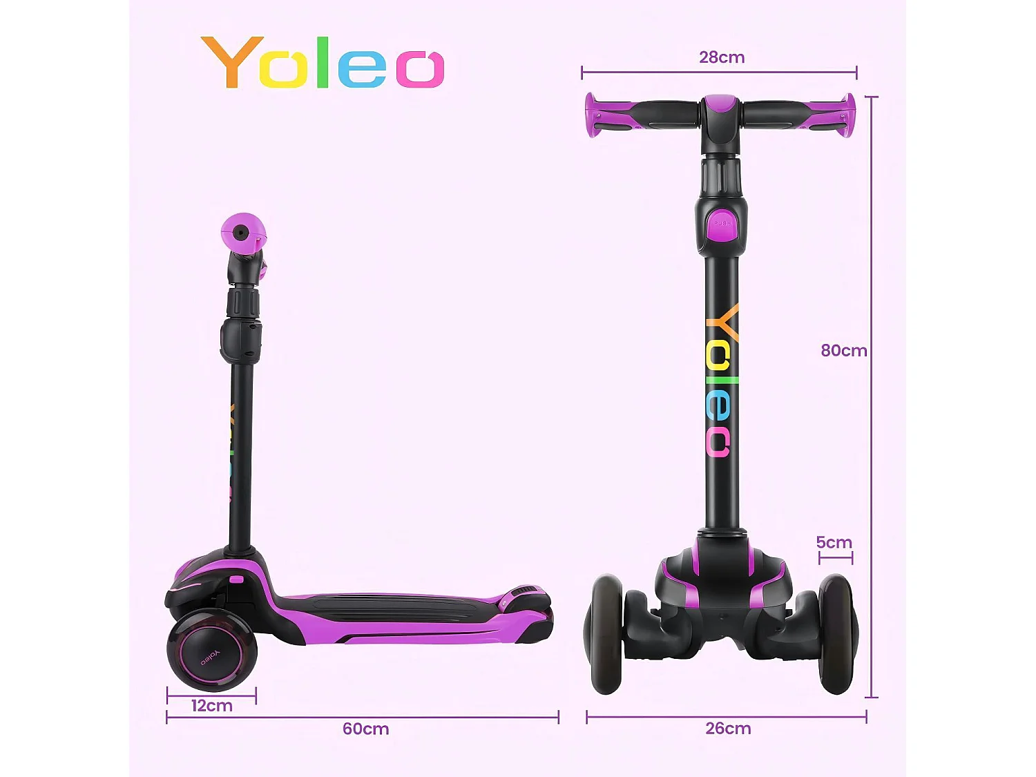 Scooter voor kinderen van 3-12 jaar, opvouwbare scooter met LED-lichtwiel, 4 verstelbare hoogtes, wrijvingsrem achter