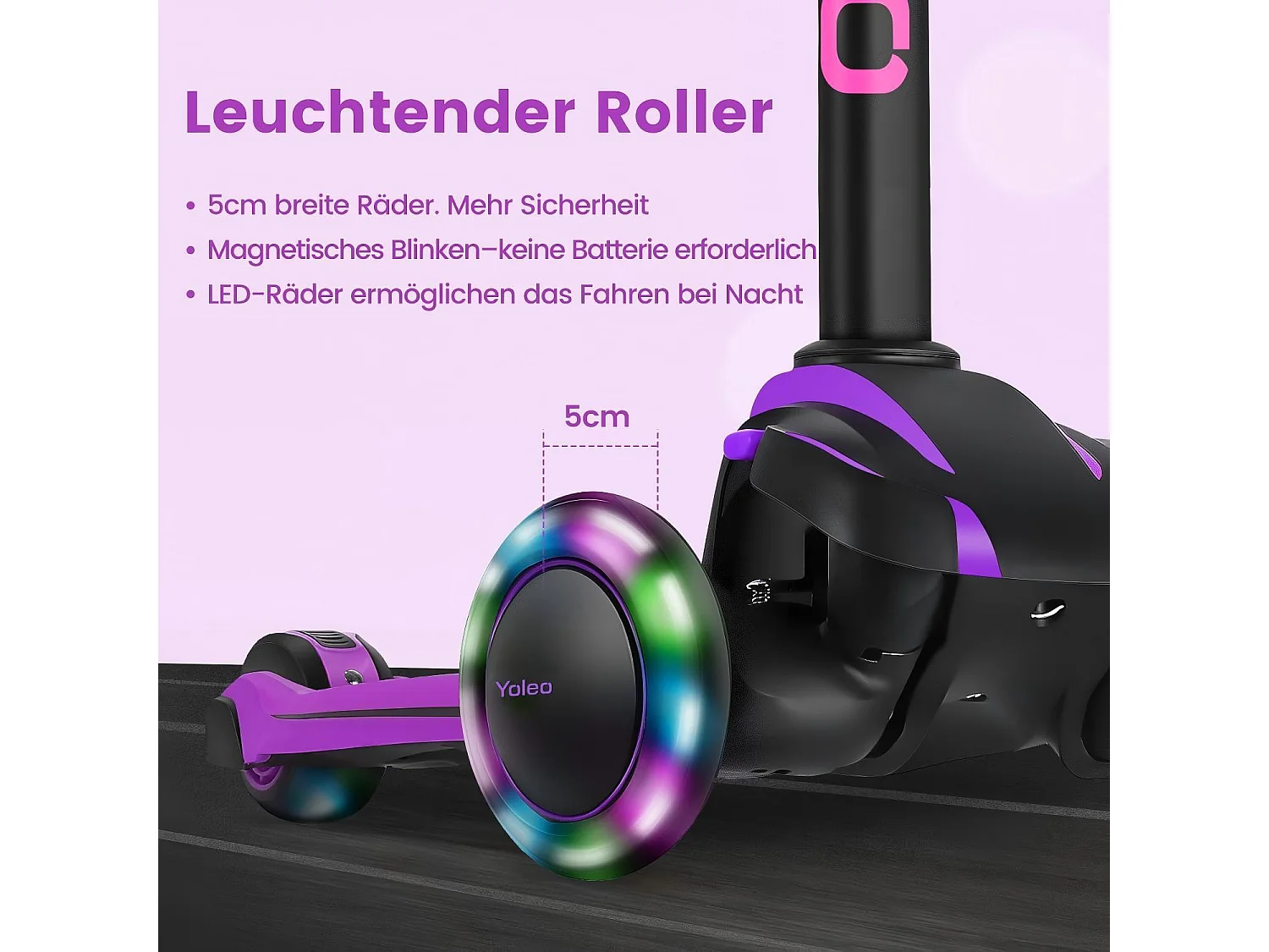 Scooter voor kinderen van 3-12 jaar, opvouwbare scooter met LED-lichtwiel, 4 verstelbare hoogtes, wrijvingsrem achter