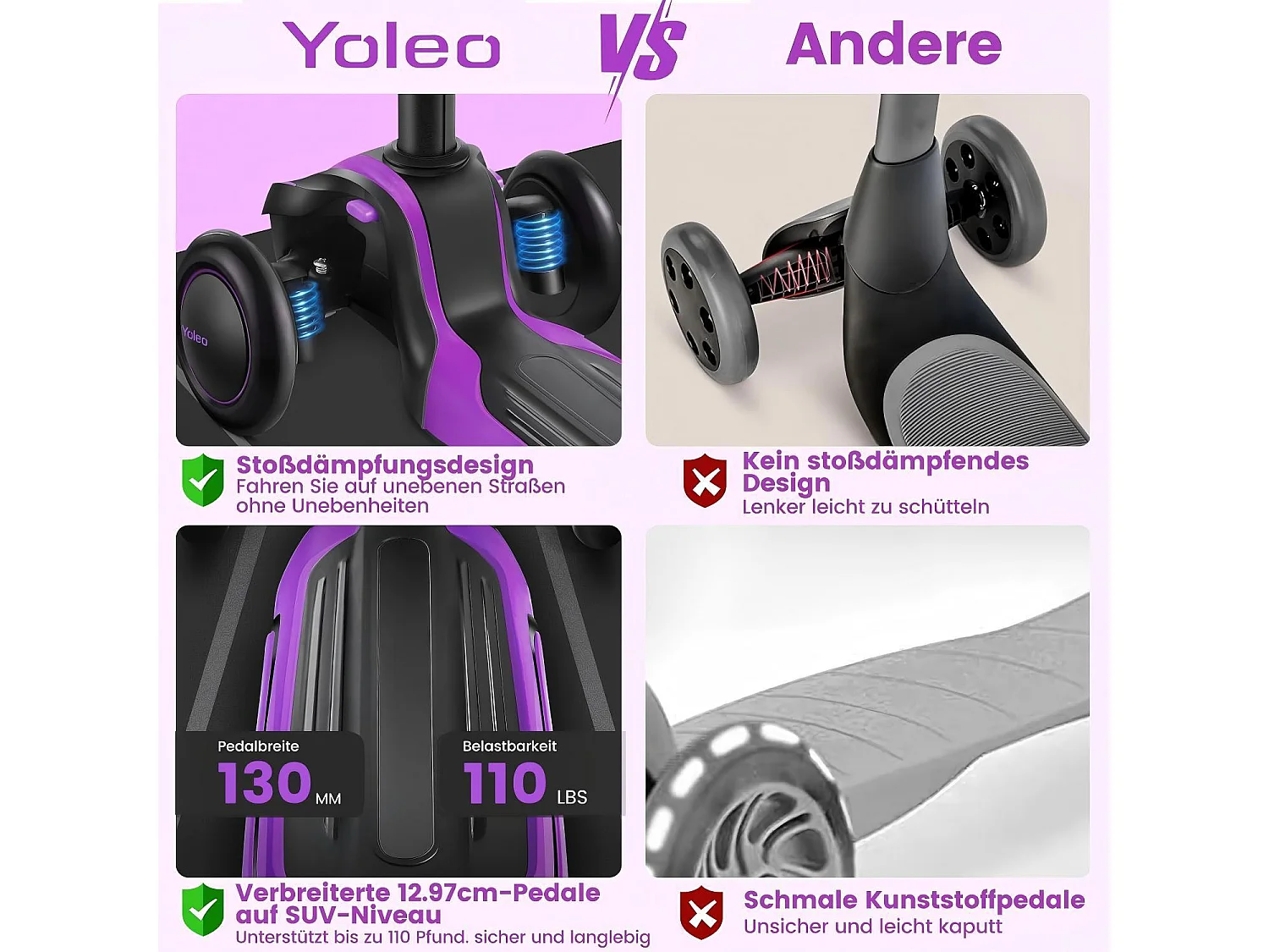 Scooter voor kinderen van 3-12 jaar, opvouwbare scooter met LED-lichtwiel, 4 verstelbare hoogtes, wrijvingsrem achter