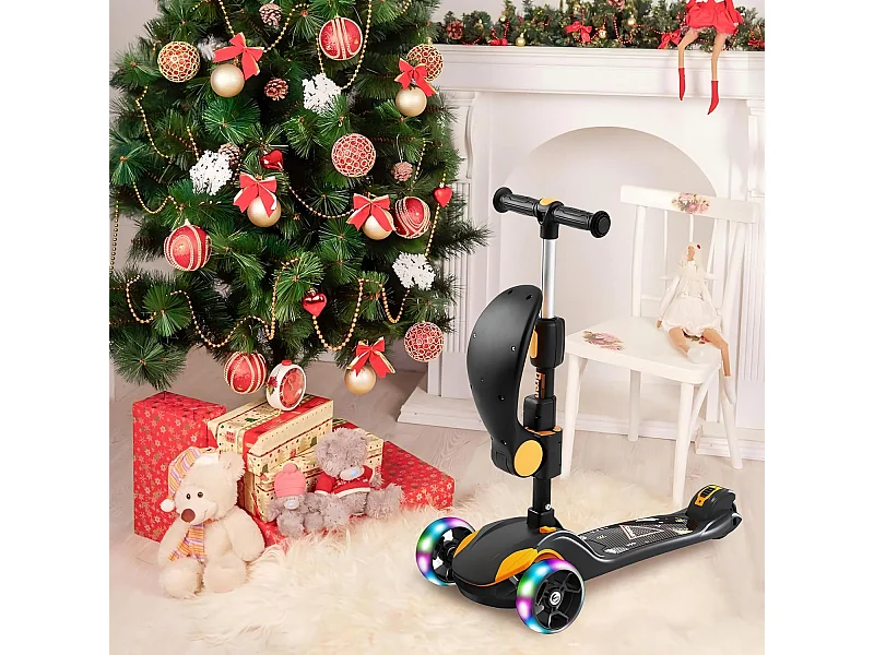 Scooter infantil dobrável de 3 rodas, scooter com rodas LED, guidão ajustável em altura, freio de atrito traseiro, por 3 a 14 anos