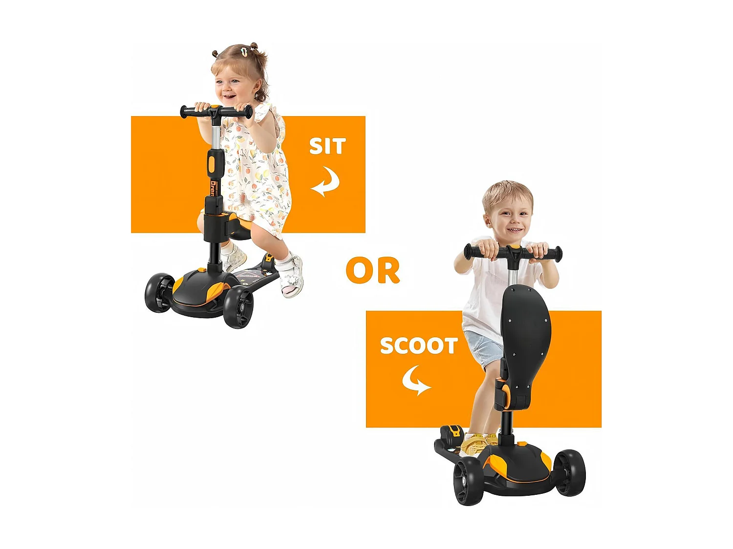 Trottinette enfant pliable 3 roues, trottinette avec roues LED, guidon réglable en hauteur, frein à friction arrière, pour 3 à 14 ans