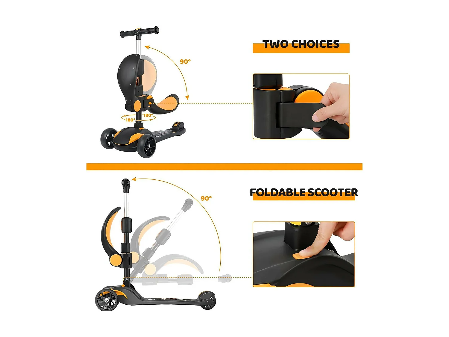 Trottinette enfant pliable 3 roues, trottinette avec roues LED, guidon réglable en hauteur, frein à friction arrière, pour 3 à 14 ans