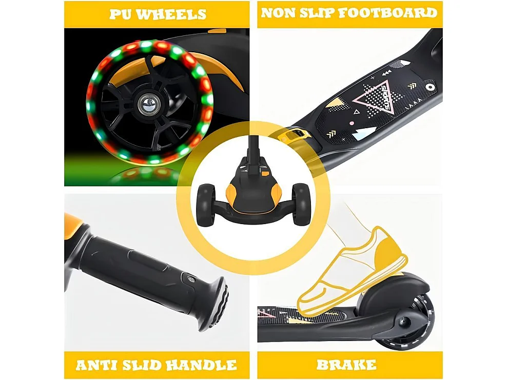 Trottinette enfant pliable 3 roues, trottinette avec roues LED, guidon réglable en hauteur, frein à friction arrière, pour 3 à 14 ans