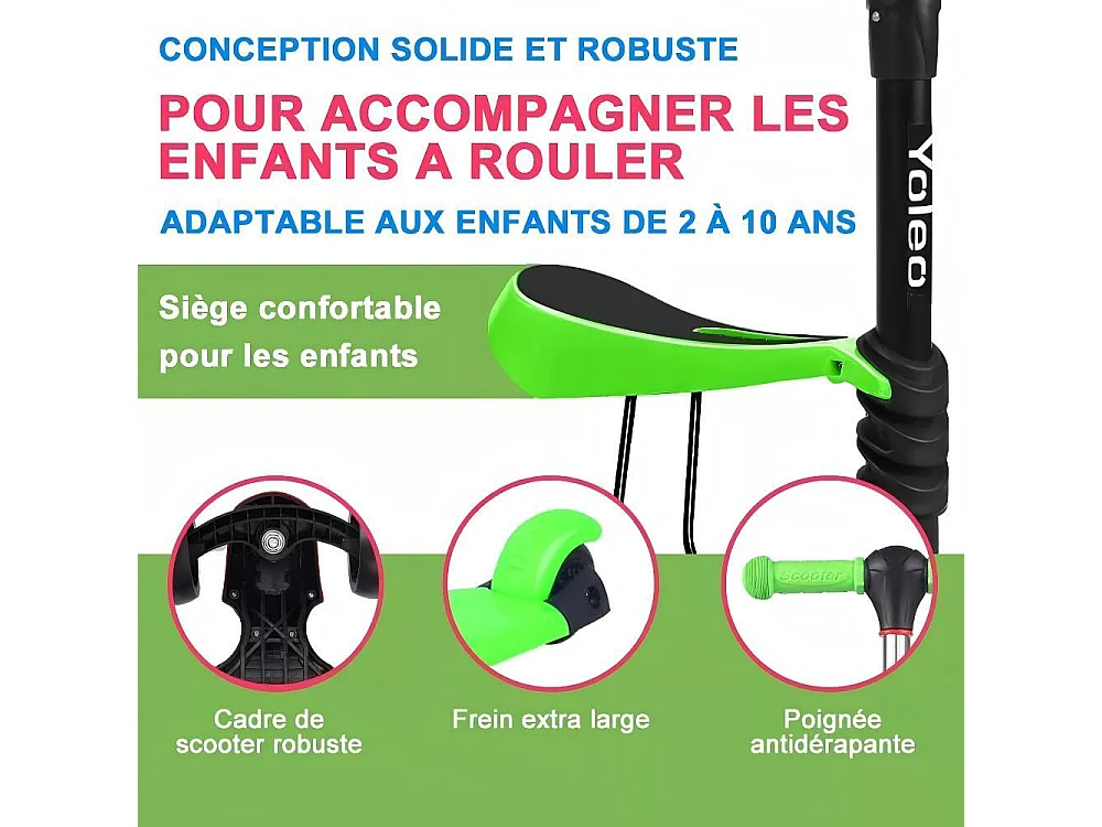 Bambini da 3 in uno scooter per bambini - sedile rimovibile - regolabile in altezza - grandi ruote a LED - per bambini dai 2 ai 8 anni