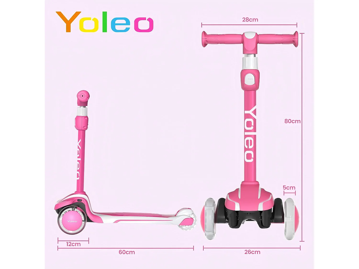 Trottinette pour enfants de 3 à 12 ans, Trottinette pliable avec roue lumineuse LED, 4 hauteurs réglables, frein à friction arrière
