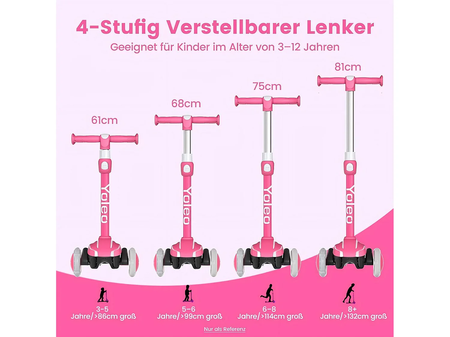 Trottinette pour enfants de 3 à 12 ans, Trottinette pliable avec roue lumineuse LED, 4 hauteurs réglables, frein à friction arrière