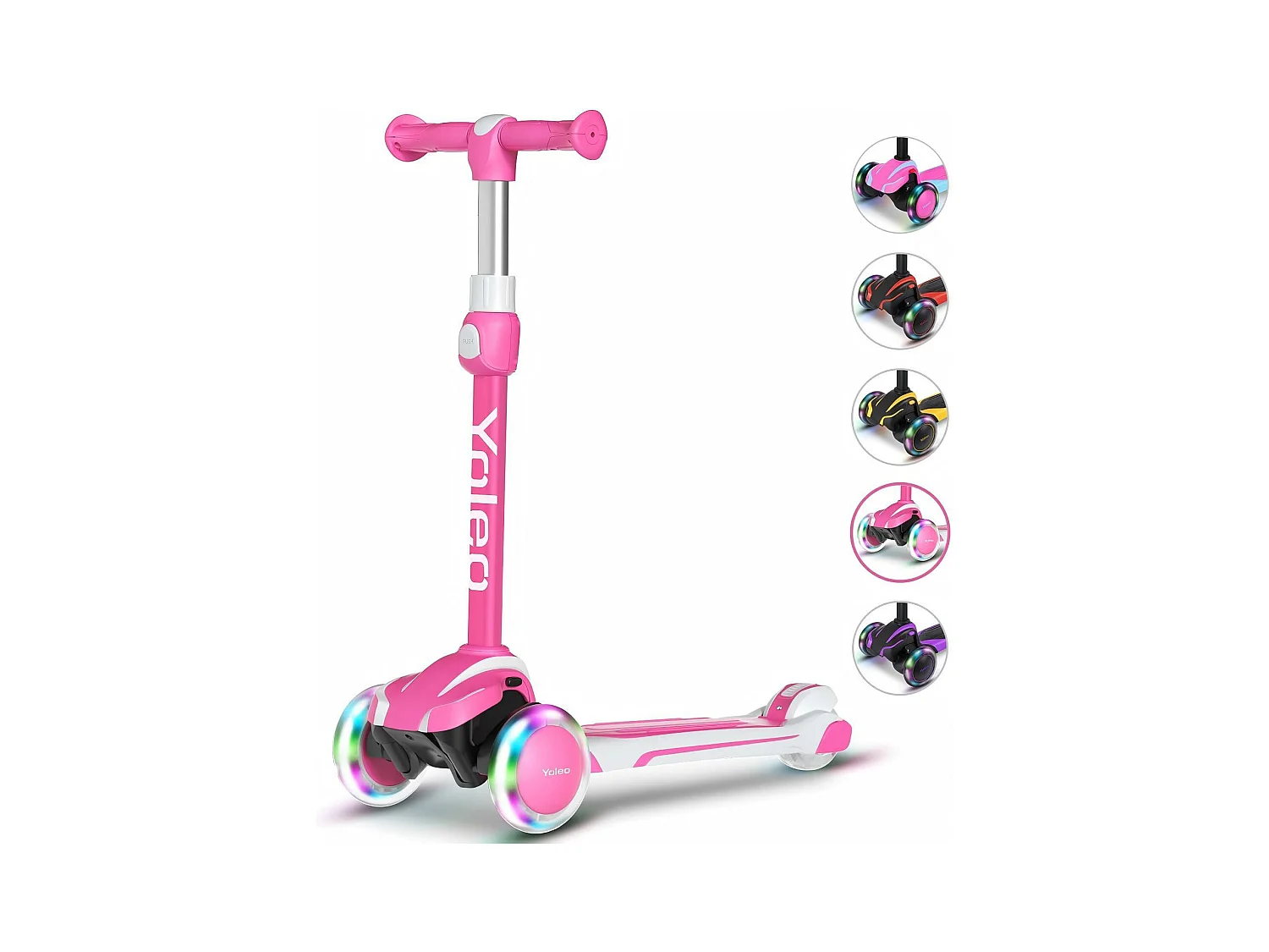 Trottinette pour enfants de 3 à 12 ans, Trottinette pliable avec roue lumineuse LED, 4 hauteurs réglables, frein à friction arrière