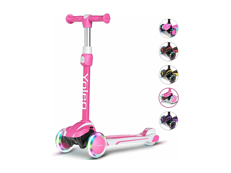 Trottinette pour enfants de 3 à 12 ans, Trottinette pliable avec roue lumineuse LED, 4 hauteurs réglables, frein à friction arrière