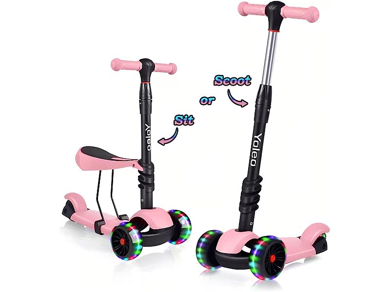 Trottinette 2 En 1 Avec Siège Amovible – 3 Roues, Guidon Réglable 60-76 Cm, Roues Flash, Frein, Dès 2 Ans
