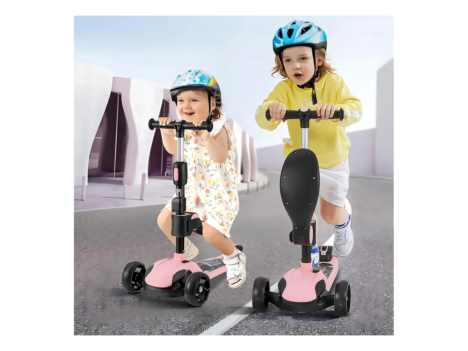 Scooter per bambini pieghevole a 3 ruote, scooter con ruote a LED, manubrio regolabile in altezza, freno di attrito posteriore, per 3-14 anni