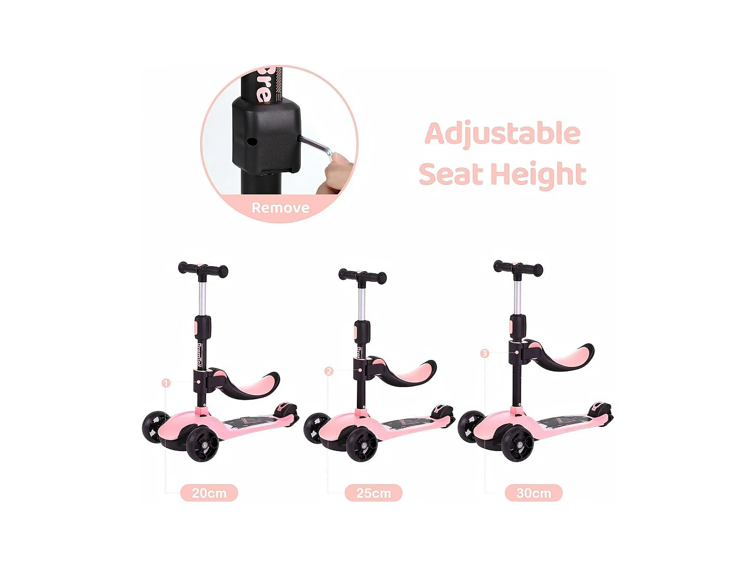 Scooter per bambini pieghevole a 3 ruote, scooter con ruote a LED, manubrio regolabile in altezza, freno di attrito posteriore, per 3-14 anni