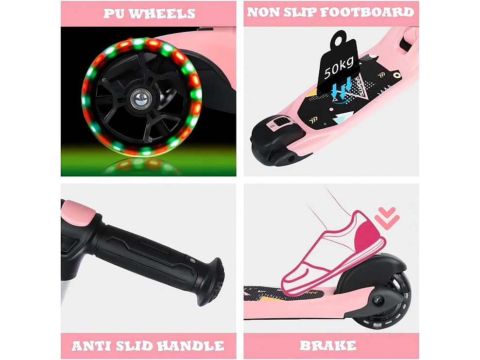 Trottinette enfant pliable 3 roues, trottinette avec roues LED, guidon réglable en hauteur, frein à friction arrière, pour 3 à 14 ans