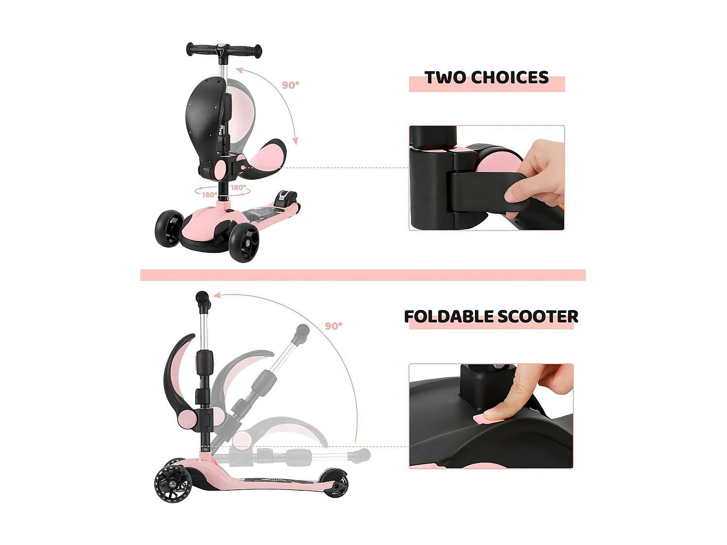 Trottinette enfant pliable 3 roues, trottinette avec roues LED, guidon réglable en hauteur, frein à friction arrière, pour 3 à 14 ans