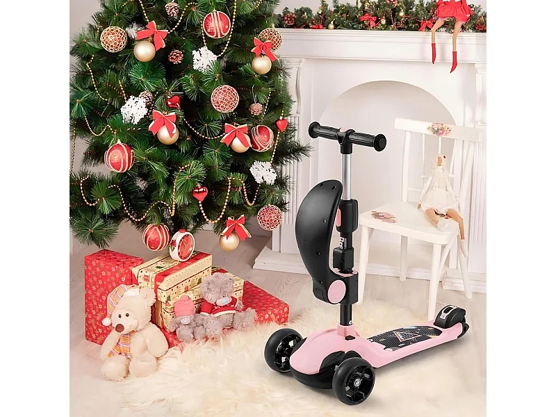 Opvouwbare kinderscooter met 3 wielen, scooter met LED-wielen, in hoogte verstelbaar stuur, wrijvingsrem achter, voor kinderen van 3-14 jaar