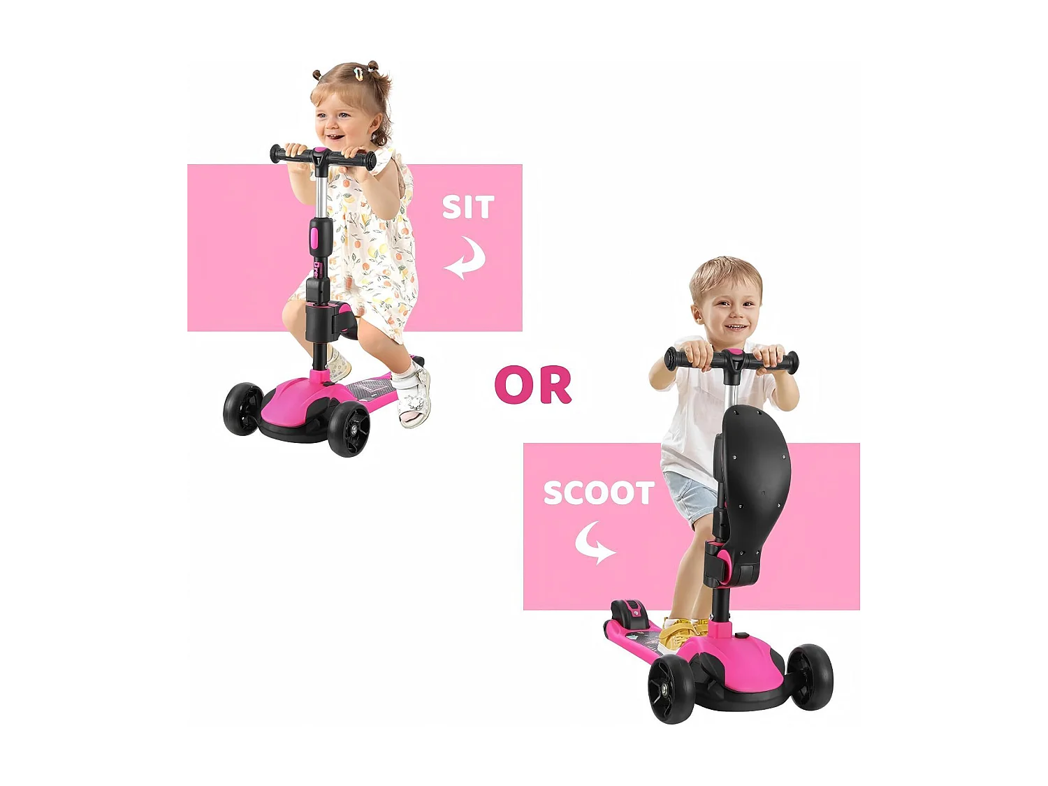 Scooter para niños plegable de 3 ruedas, scooter con ruedas LED, manillar ajustable de altura, freno de fricción trasera, durante 3 a 14 años