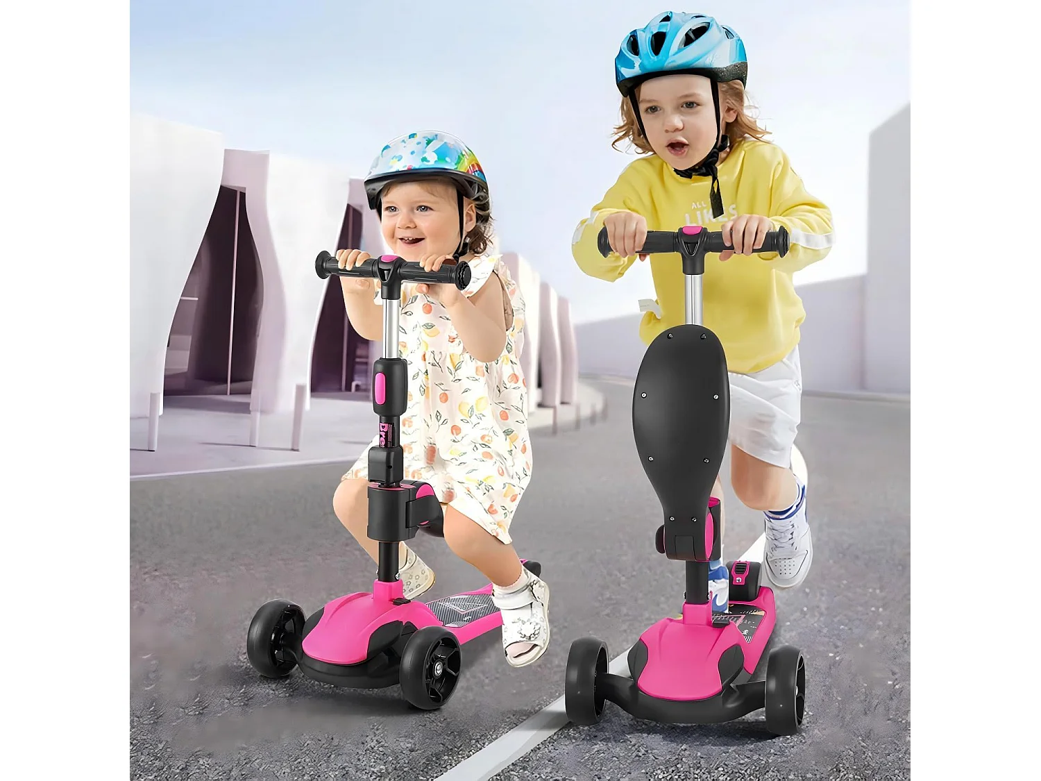 Scooter para niños plegable de 3 ruedas, scooter con ruedas LED, manillar ajustable de altura, freno de fricción trasera, durante 3 a 14 años
