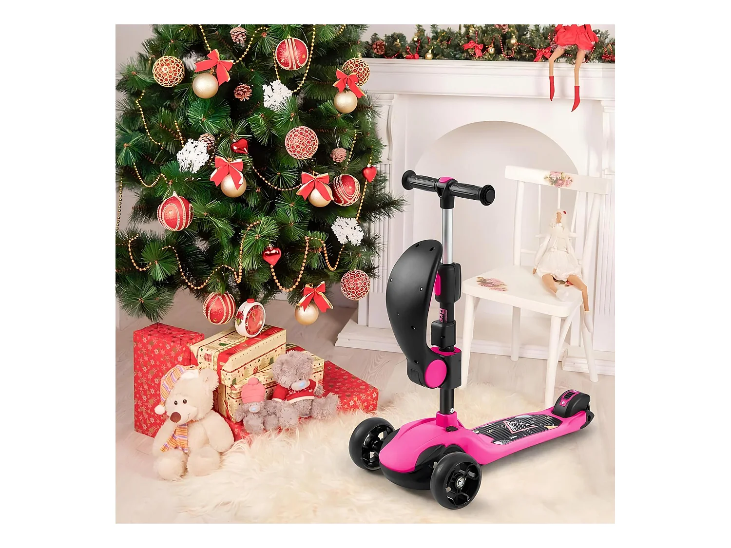 Trottinette enfant pliable 3 roues, trottinette avec roues LED, guidon réglable en hauteur, frein à friction arrière, pour 3 à 14 ans