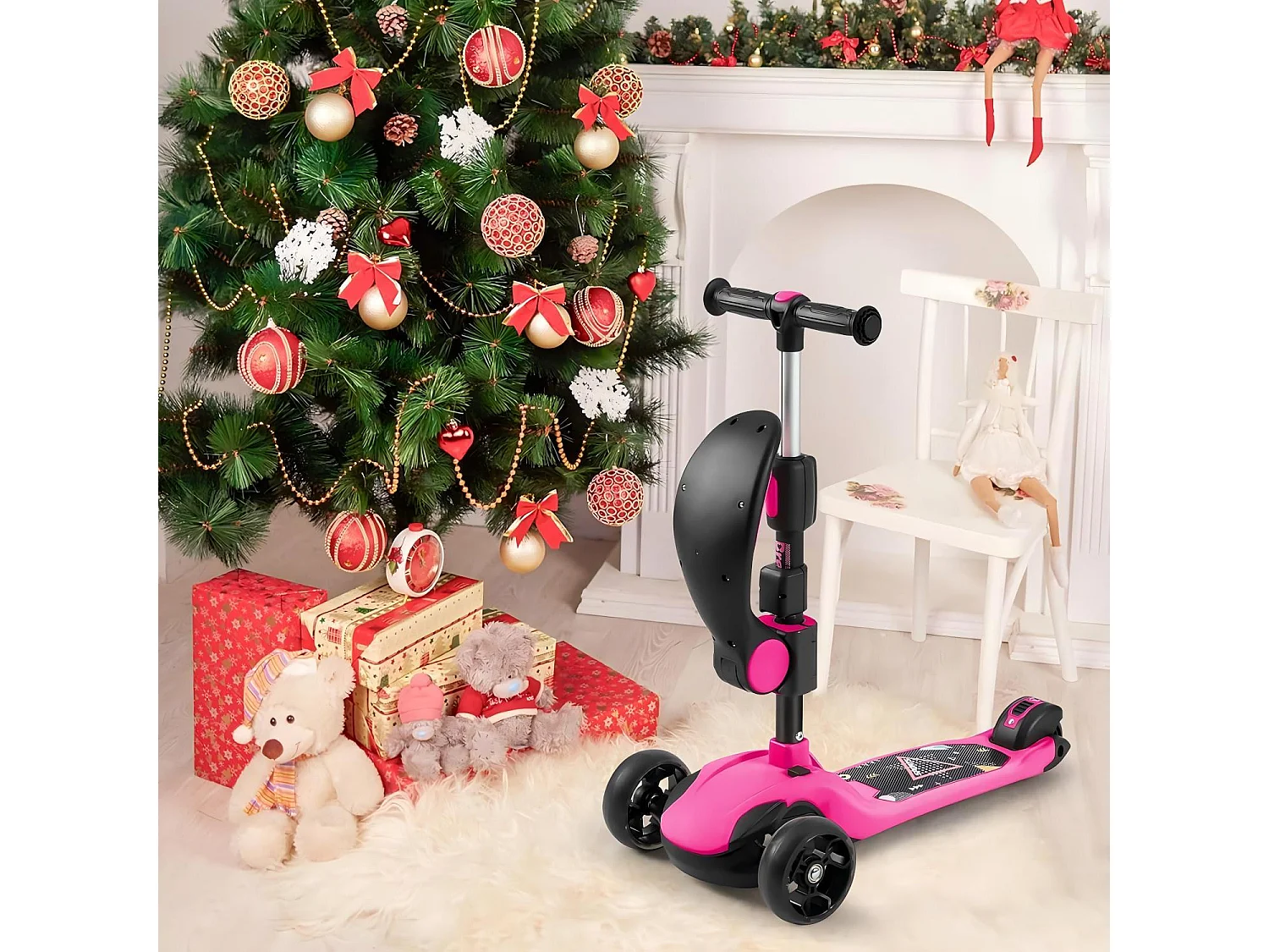 Trottinette enfant pliable 3 roues, trottinette avec roues LED, guidon réglable en hauteur, frein à friction arrière, pour 3 à 14 ans