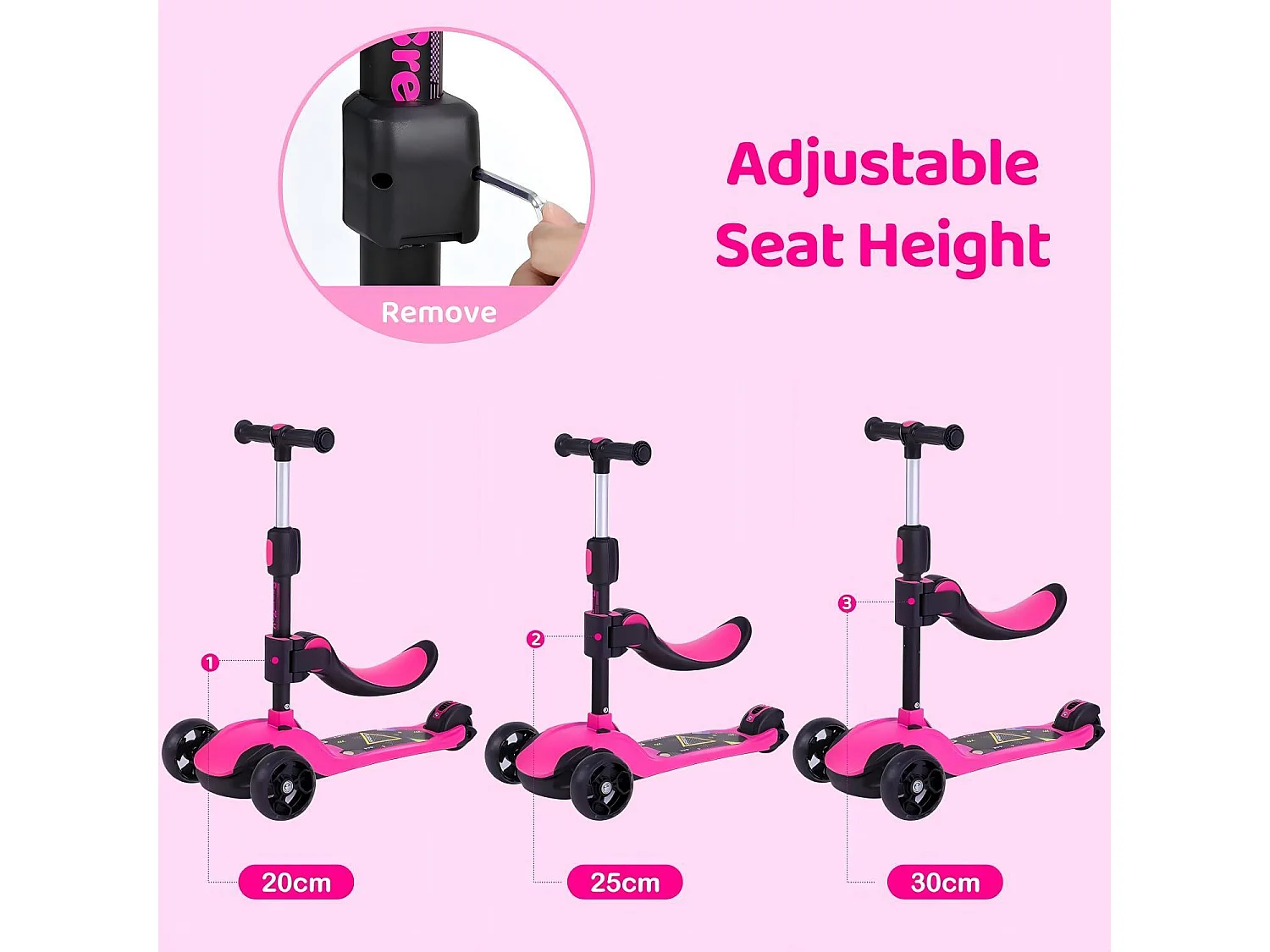 Trottinette enfant pliable 3 roues, trottinette avec roues LED, guidon réglable en hauteur, frein à friction arrière, pour 3 à 14 ans