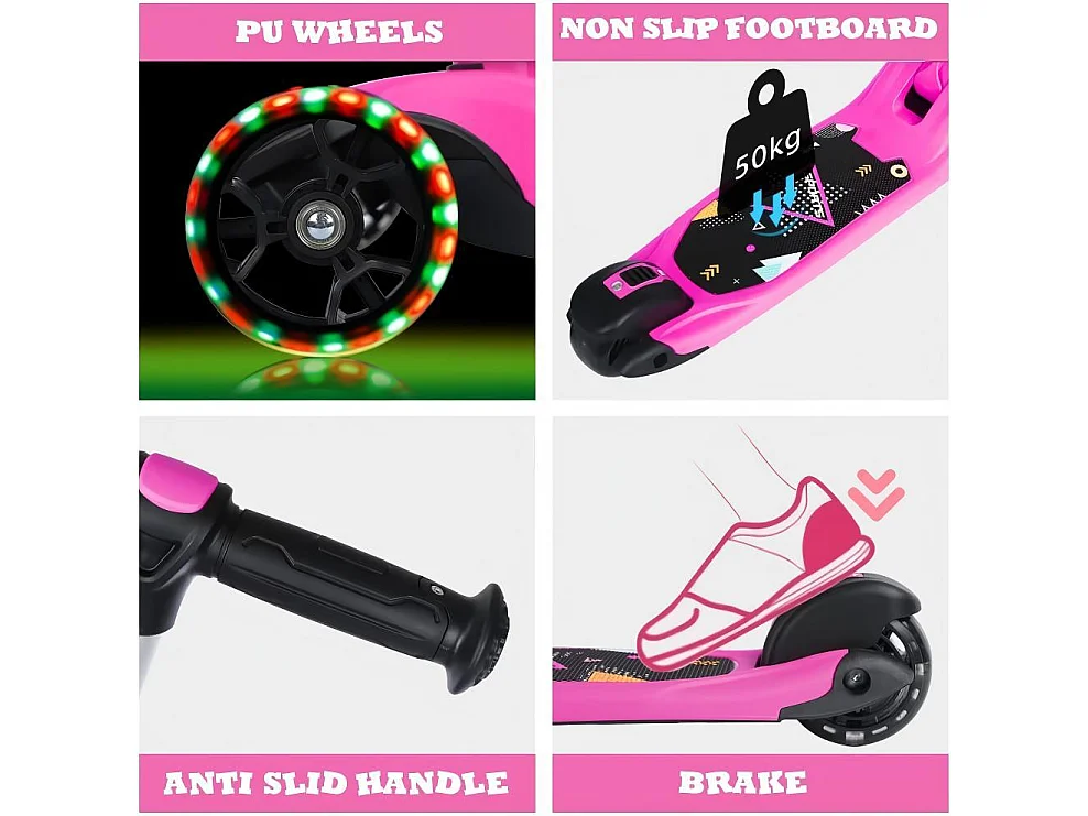 Trottinette enfant pliable 3 roues, trottinette avec roues LED, guidon réglable en hauteur, frein à friction arrière, pour 3 à 14 ans