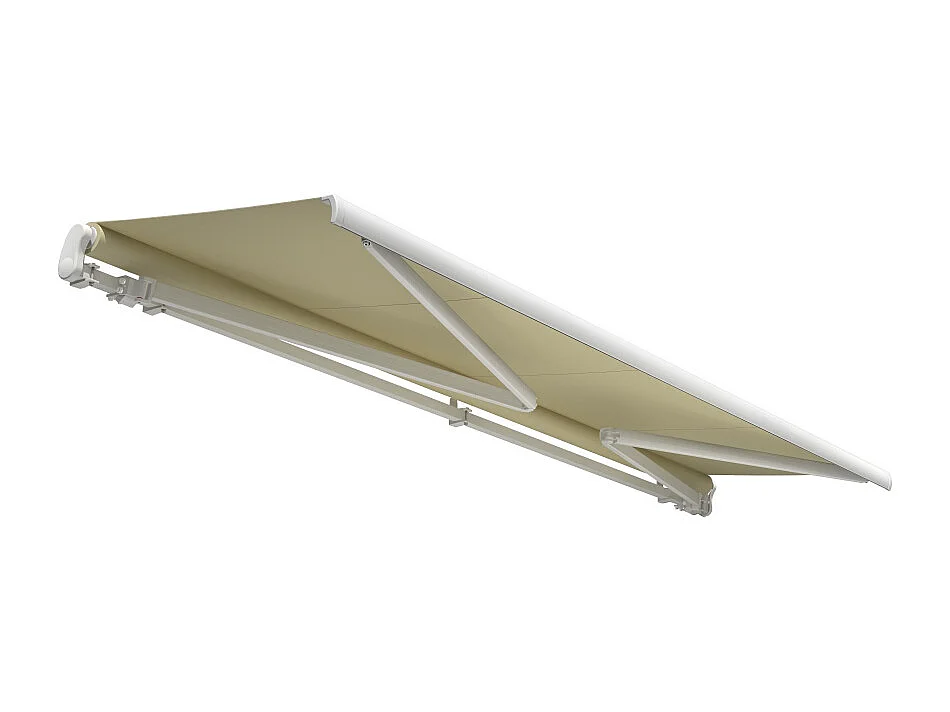 Store banne monobloc ESPAI 4,00x3,00m (Motorisé à télécommande + manœuvre de secours - Ecru - Blanc)