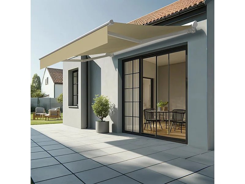 Store banne semi-coffre SARARI 3,00x2,00m (Manuelle - Ecru - Blanc)