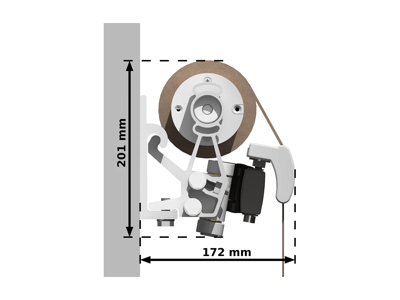 Store banne loggia LOCUS 2,50x1,50m (Motorisé et Interrupteur - Taupe - Blanc)