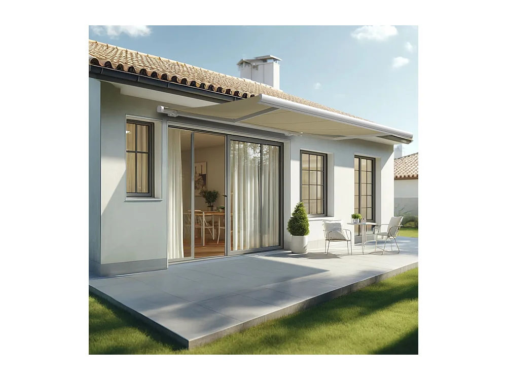 Store banne coffre MEEL 4,00x3,00m (Manuelle - Ecru - Blanc)