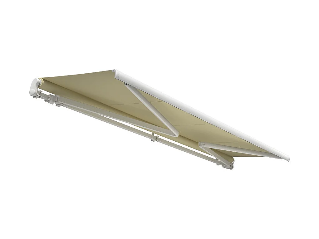 Store banne monobloc ESPAI 6,00x3,00m (Motorisé à télécommande + manœuvre de secours - Ecru - Blanc)