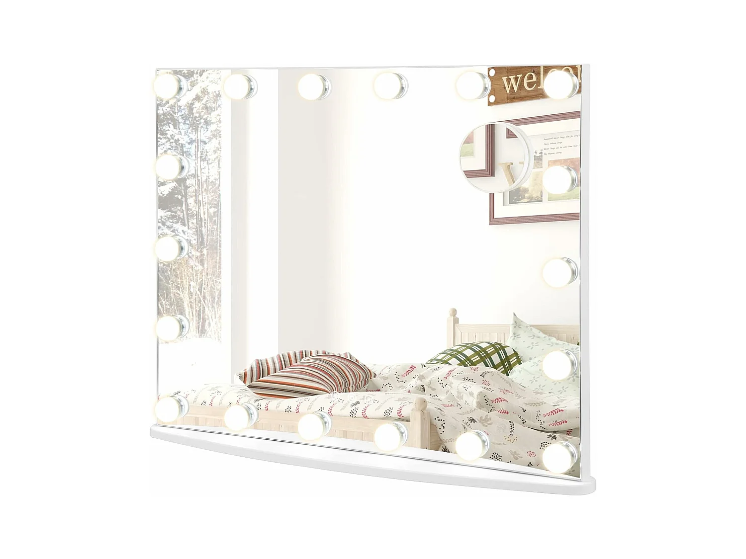 Miroir hollywood lumineux avec 18 ampoules led et miroir grossissant x10,65x14x52,5cm