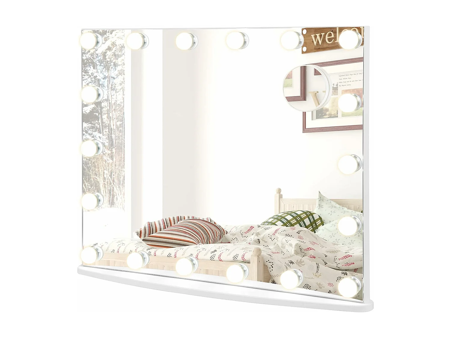 Miroir hollywood lumineux avec 18 ampoules led et miroir grossissant x10,65x14x52,5cm