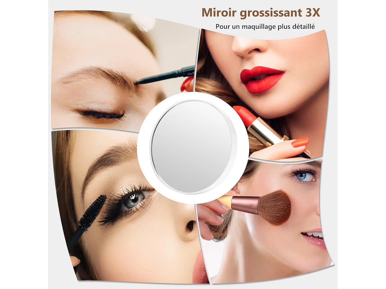 Miroir hollywood lumineux avec 18 ampoules led et miroir grossissant x10,65x14x52,5cm