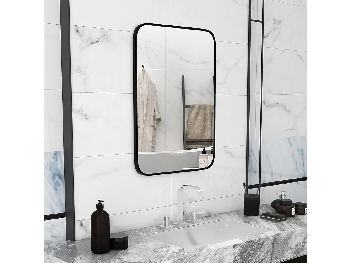 Miroir salle de bain 70 x 50 cm, rectangulaire, cadre en aluminium, grand miroir mural