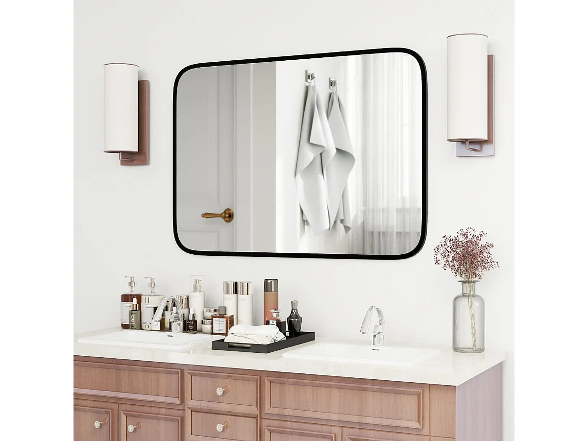 Miroir salle de bain 70 x 50 cm, rectangulaire, cadre en aluminium, grand miroir mural